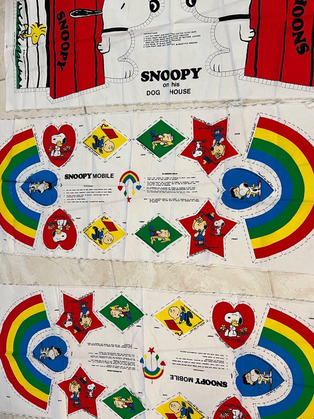Peanuts Snoopy Mobile Panel with Rainbow, Red, Blue, Green & Yellow 3 panels